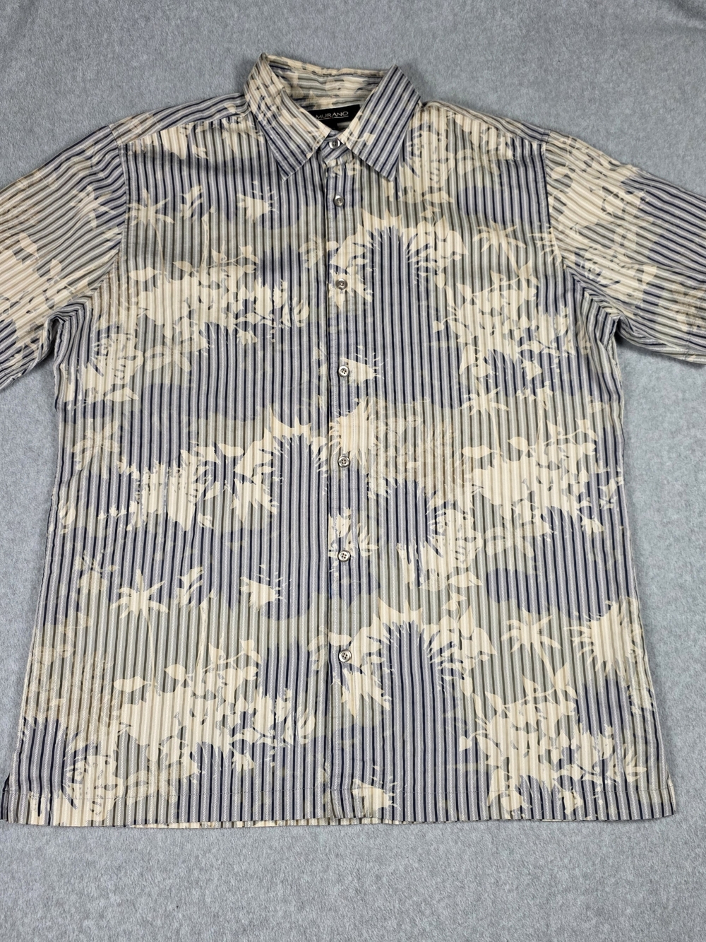 Murano Striped Floral Short-Sleeve Shirt - Blue & Cream
